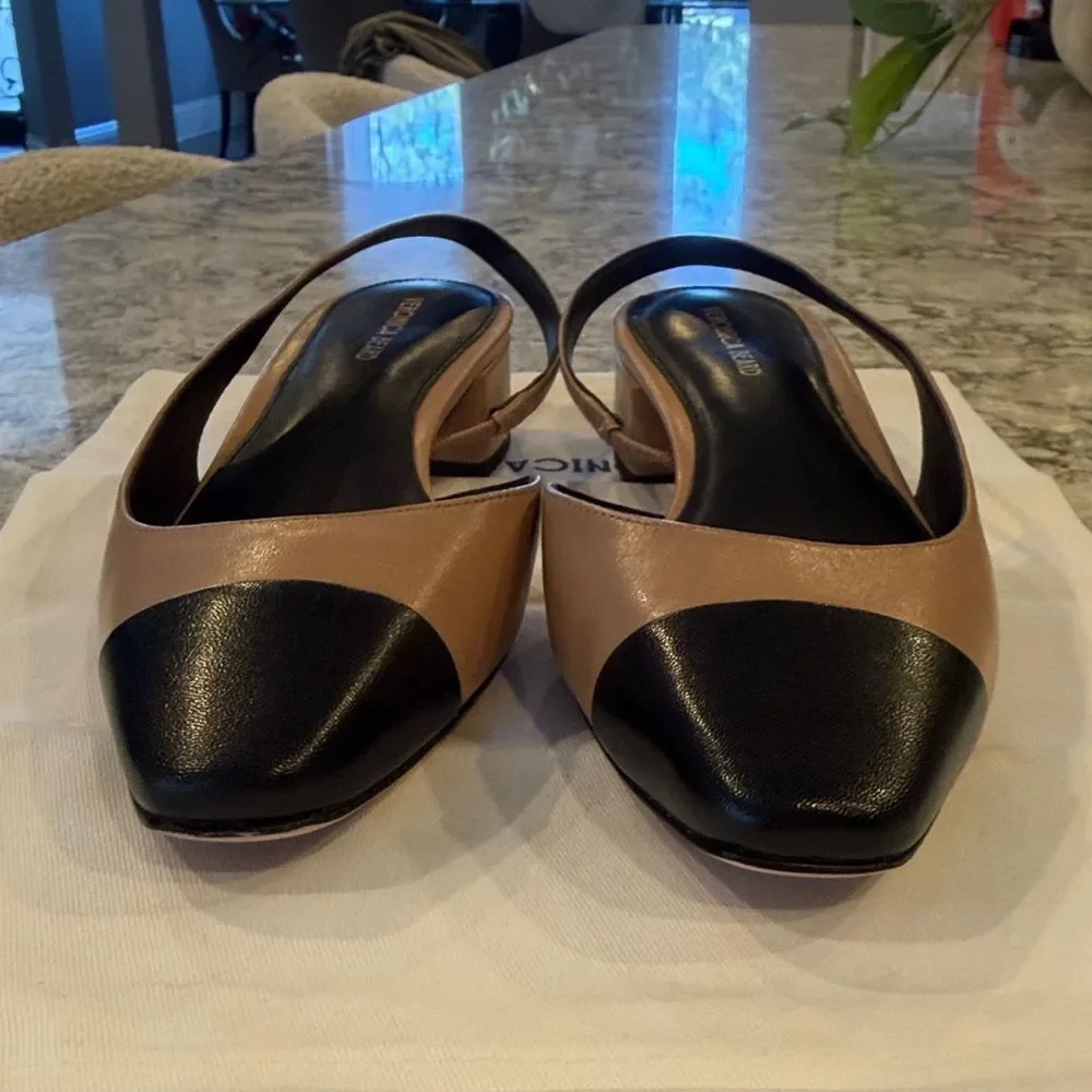 Veronica Beard Black and Tan Cecile Slingback Heels Sz 7.5